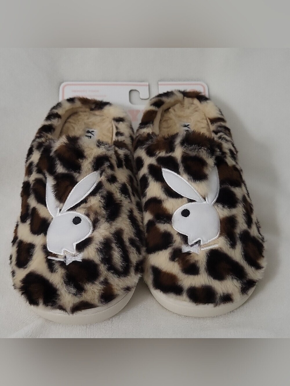 Playboy Bunny Leopard Faux Fur Memory Foam Slip-On Slippers 9.5-10.5